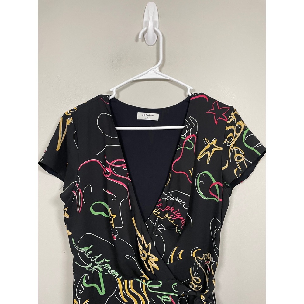 Aritzia Babaton Wallace Split Wrap Midi Dress in Doodle Print Size Small - Picture 3 of 12